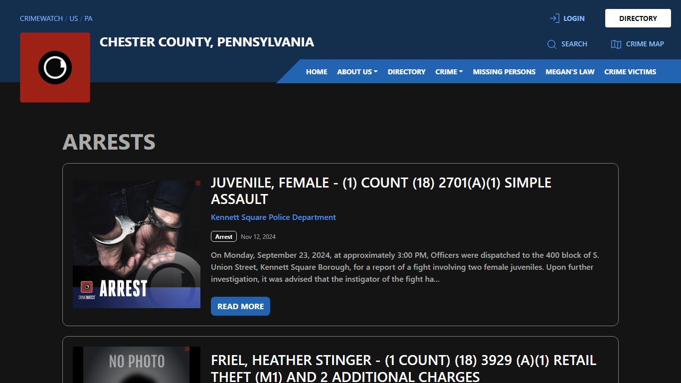 Arrests for Chester County, Pennsylvania - CRIMEWATCH