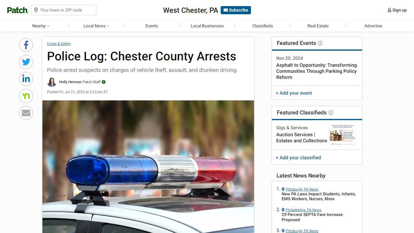 Police Log: Chester County Arrests | West Chester, PA Patch